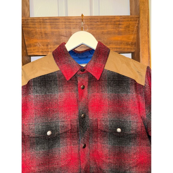 Vintage Woolrich Flannel Lined Shirt Jacket Quilted Shoulder / Elbow Patch - Picture 2 of 4